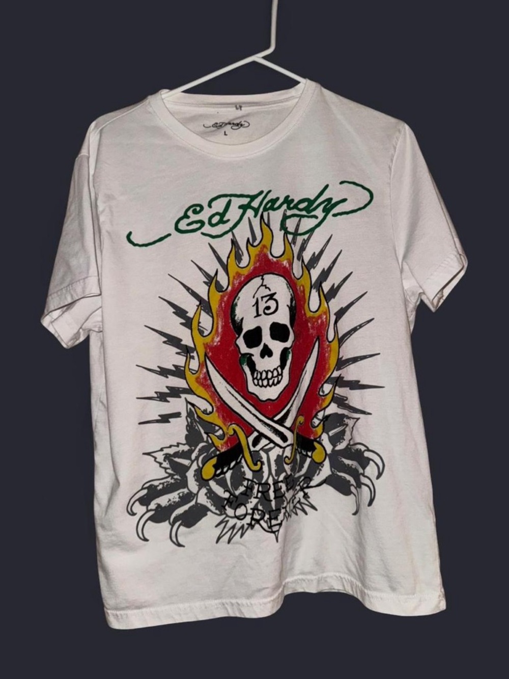 Ed Hardy White Short-Sleeve Skull & Flame Graphic Tee